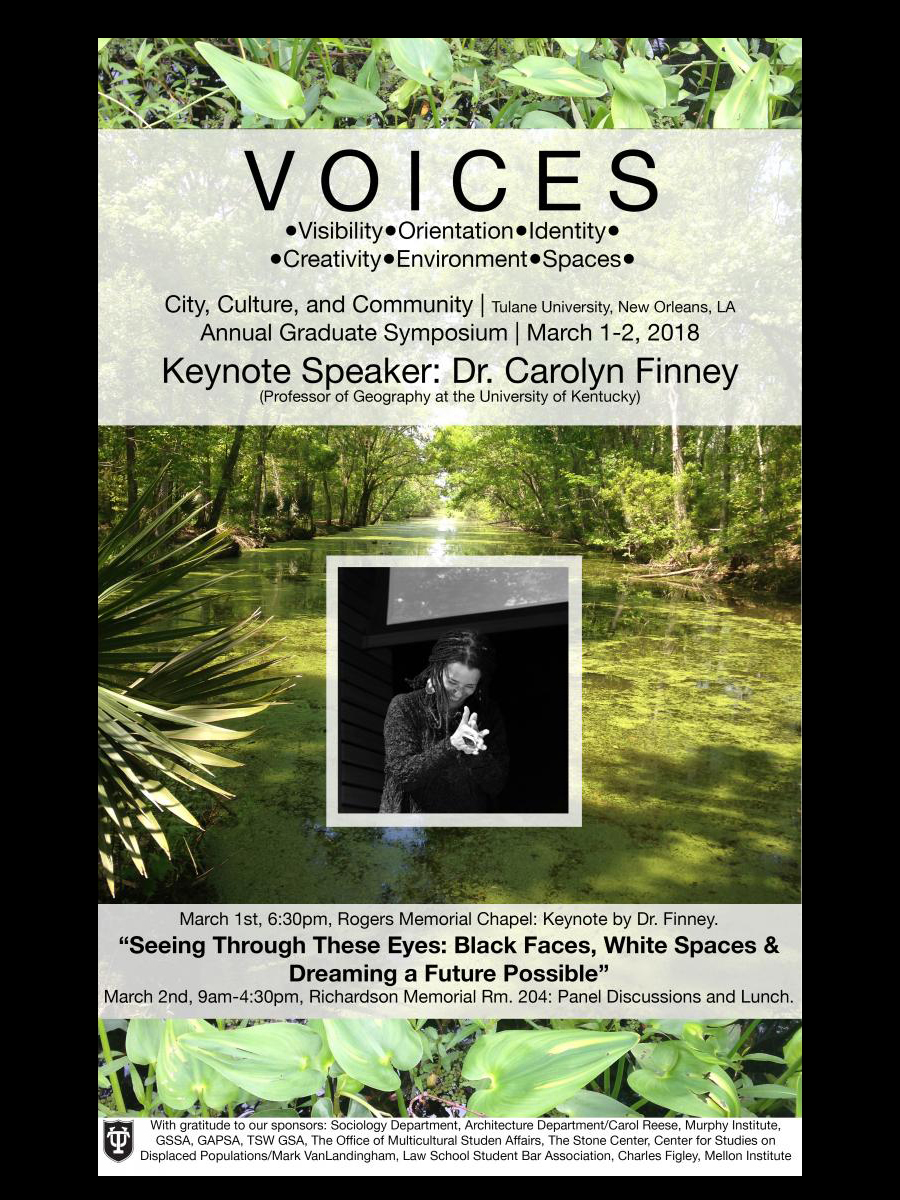 2018 Symposium poster with speaker image and leafy background